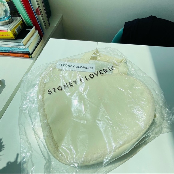 SUMMER SALE Stoney Clover Lane | Cream Ruffled Velvet Heart Tote I Winter White - Picture 4 of 6